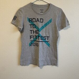 Reebok‎ Graphic T-Shirt Womens Large Gray Excellent Road to the Fittest 2016